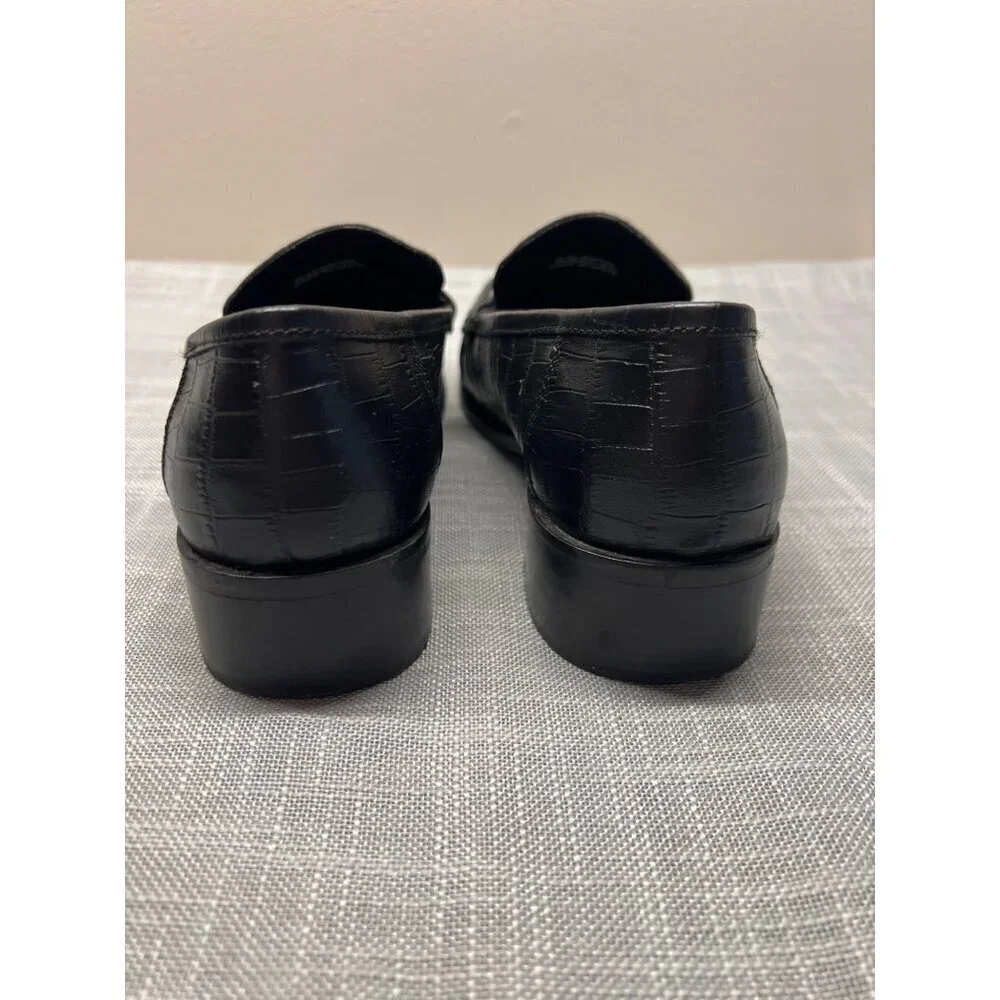 Topshop Womens Horse Bit Croc Embossed Black Heeled Leather Loafers Size 41 10.5